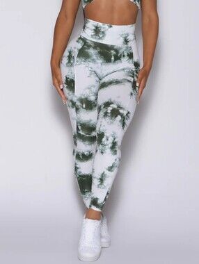 Bombshell Peach Booty Green & White Tie-Dye Leggings L/XL